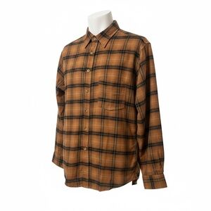 Simply Basic Flannel Button Up Shirt Mens Small Brown Black Plaid Thin Cotton